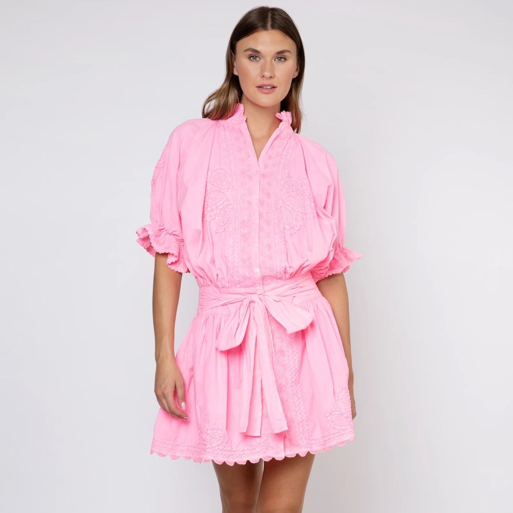 Juliet Dunn Poplin Blouson with Ric Rac Embroidery NWT